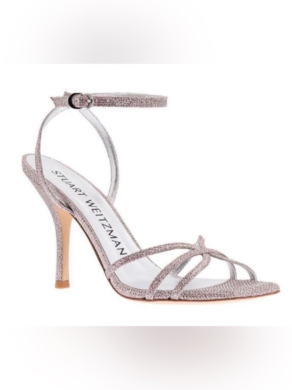 Stuart Weitzman Barely There Strappy Rosewater Glitter Sandal Size 8B